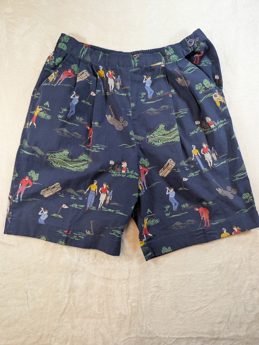Vintage Ali Miles Golf Print Shorts Womens M Blue Novelty Golfer Cotton USA